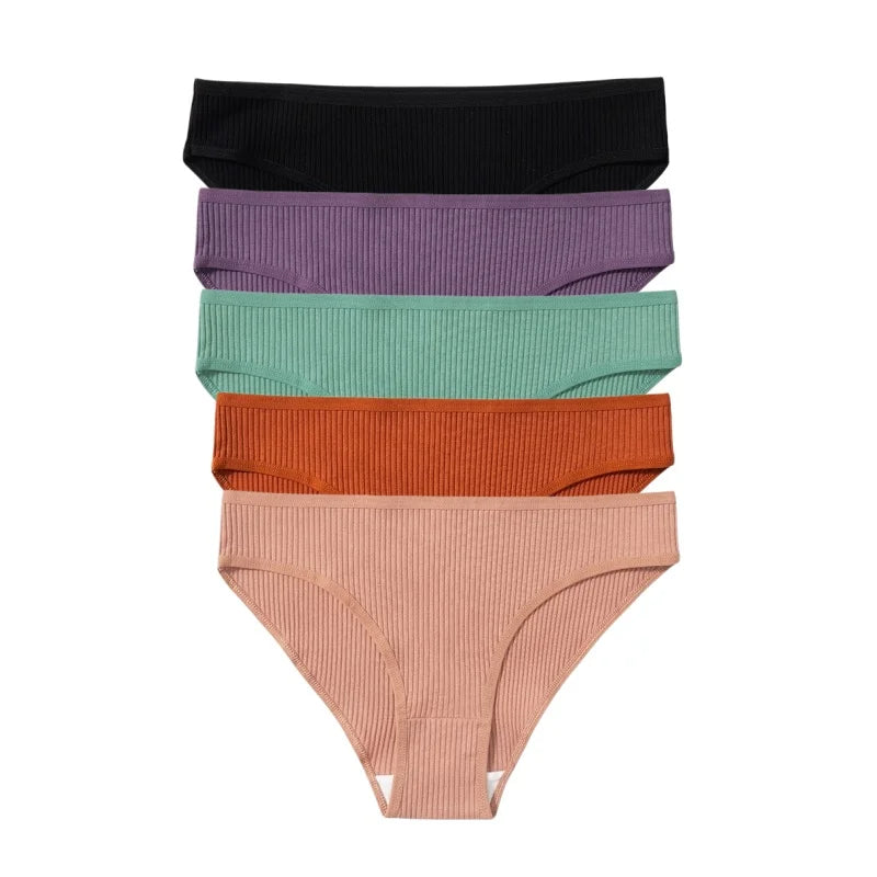 5Pcs/Set Women Cotton Panties Solid Color Low Rise Briefs Female Underpants Comfort Soft Stretch Panty Sexy Lingerie S-XXL