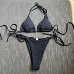 DEKA Women's Brazilian Solid Thong Bikini Set Side Halter Tie Swimsuit Ladies Split Strap Adjustable Bandage Lace-up Swimwear