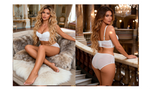 White Lace Bra Set for Women Push Up Mesh Chiffon Silk Like Underwire Adjustable Back Closure Bralette with Panties