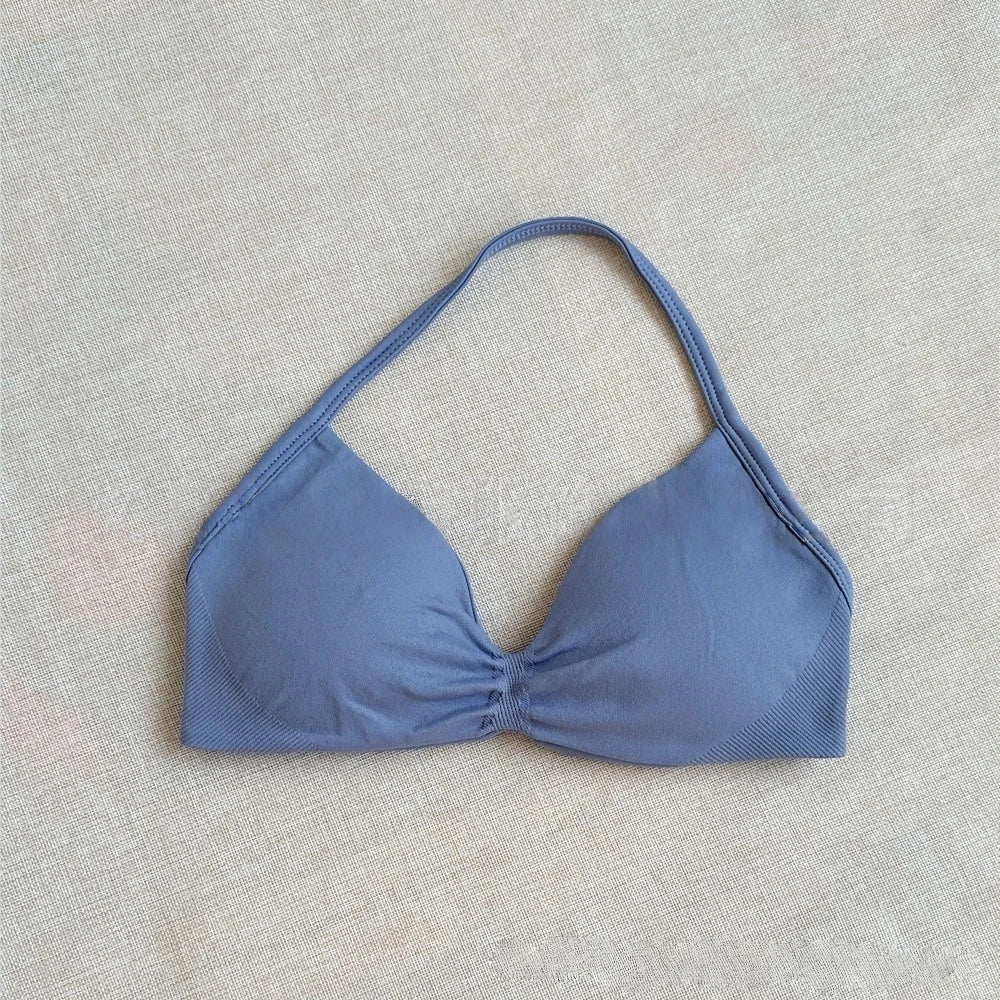 Women Seamless Impact Strappy Bra Removable Pads High Elastic Quick Dry Breathable Halter Neck Sports Top Yoga