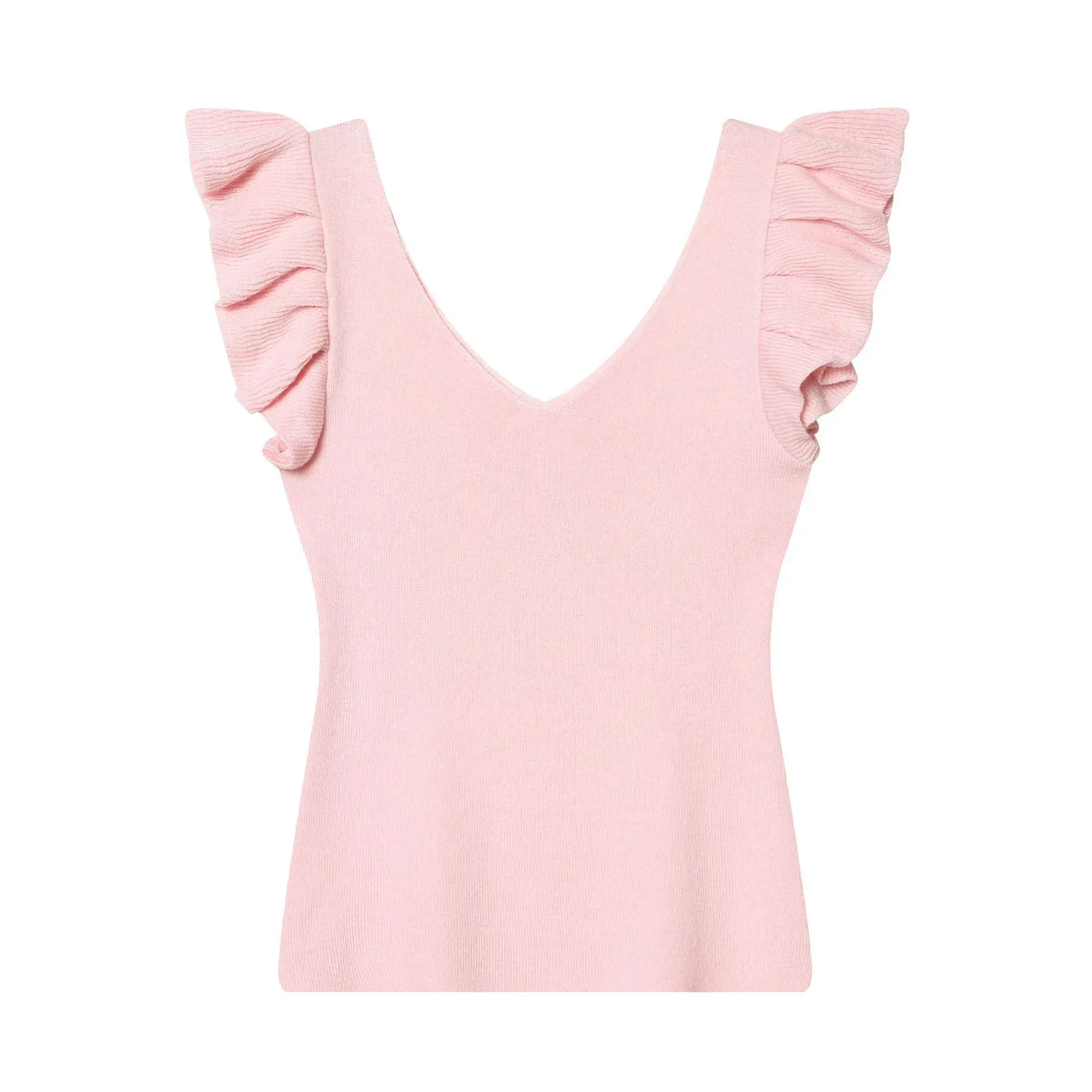 Fashionable Casual V-neck Flutter Sleeve Knit Top Women Ruffle Sleeve V Neck Knit Tank Top Sleeveless Slim Fit Casual Style C66D