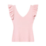 Fashionable Casual V-neck Flutter Sleeve Knit Top Women Ruffle Sleeve V Neck Knit Tank Top Sleeveless Slim Fit Casual Style C66D