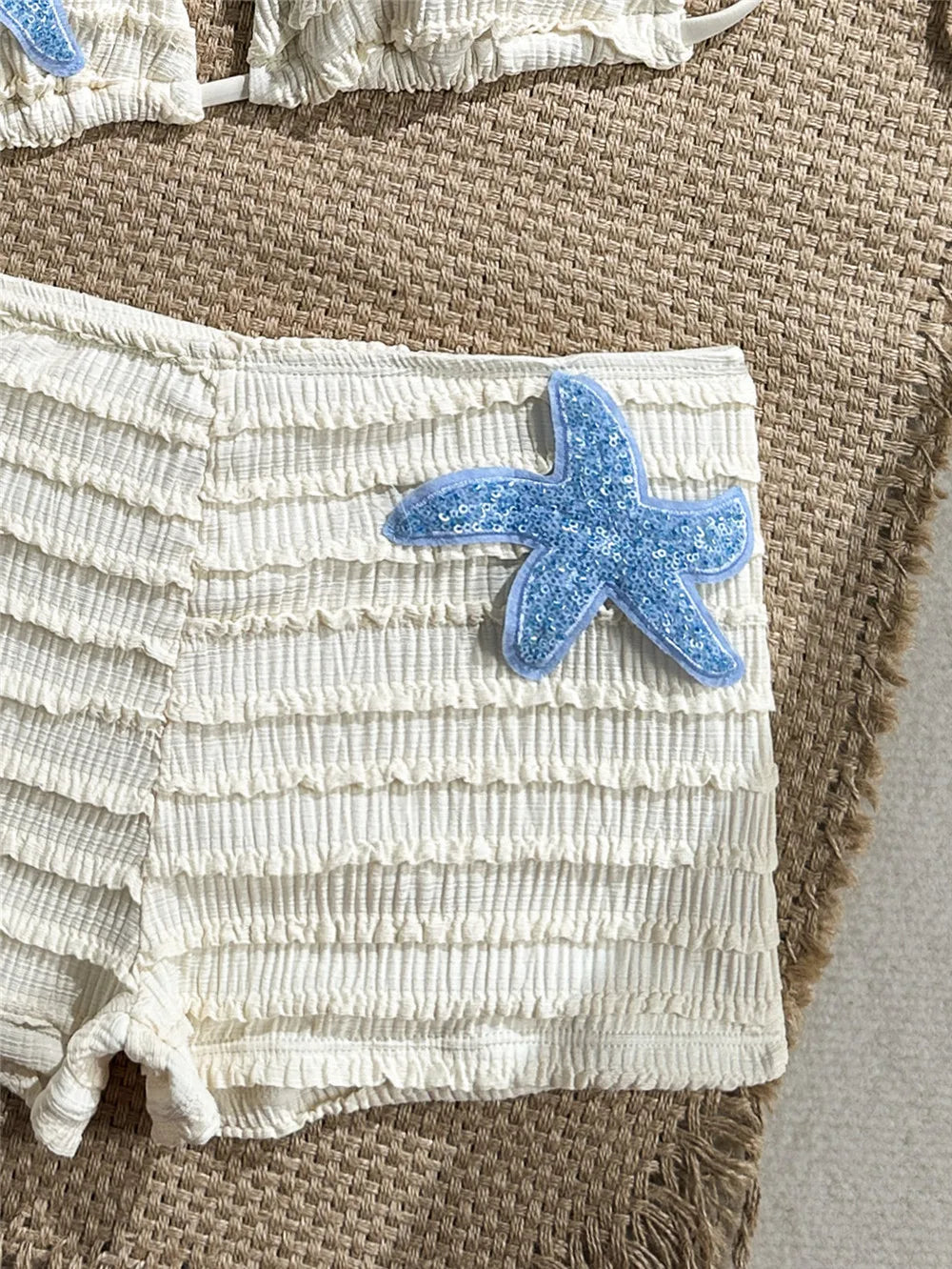 Sequin Starfish light blue Texture Swimwear Sexy Halter String Triangle Bikinis Sets Shorts Bottoms Woman Swimsuit 2026 Bikini