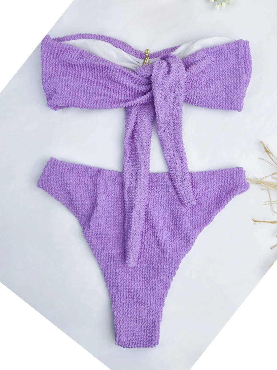 2026 Bandeau Bikinis Starfish Swimsuit Women Sexy Padded Swimwear Female Solid Beachwear Bathers Bathing Swimming Swim Suit