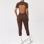 With Zipper Hollow Back Yoga Jumpsuit Sportswear Women Gym Clothes Running Fitness Yoga Backless Bodysuit