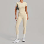 Women's Seamless Yoga Sets Sports Fitness Hip-lifting High Waist Pants Slim Fit Short-sleeve Suits Workout Running Training Sets