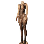 Sexy Bodysuit With Hollowed-out Chest Mesh Sexy One-piece Jacquard Open-crotch Halter Neck Backless Deep V Sleeveless Charm 57AF