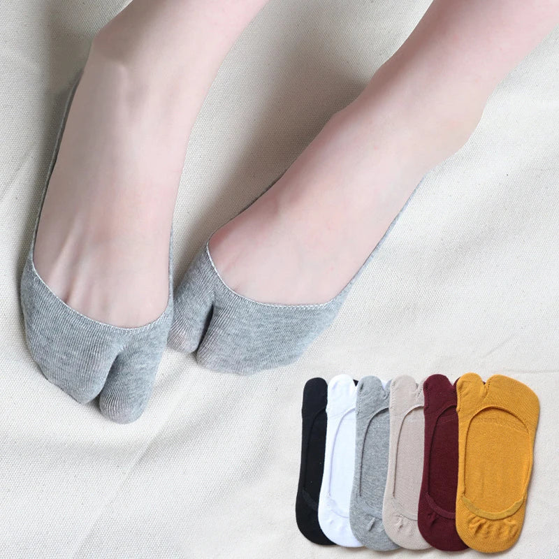 Summer Thin Non-slip Invisible Low Cut Boat Sock for Women Two Finger Socks Solid Breathable Cotton Tabi Socks Comfortable