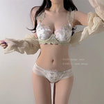 Pure Desire Minimizer Bra Rabbit Ear Cup Ultra Thin Support for Large Bust Retro Embroidered Lace Lingerie Set Women S-XL MOYISU