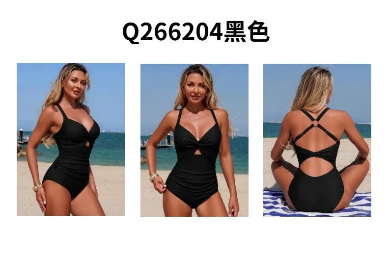 Summer Twist Front Cutout Push Up Swimsuit Crisscross Back Ruched Tummy Control One Piece Beach Elegant Slimming Bathing Suit