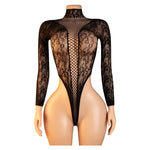 Sexy Lingerie Mesh Backless Open Bra Body Suits Erotic CostumeSee Through Hollow Full Sleeves Jumpsuit Black Plus Size Underwear
