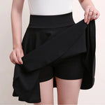 Women Flared Skirts Summer Basic Skirt Fashion Dancer Uniform Versatile Black Safety Pants Skirt Elastic Pleated Skirt Long 45CM