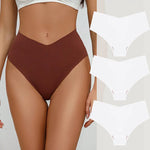 3PCS Women's Seamless Maillard Underwear Sexy V-Shaped Mid Waist Ice Silk Briefs 10 Soild Color Cozy Stretch Sexy Underpant S-XL