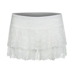 Y2k Women Lace Mini Skirt Ruffle Low Waist Double Layer Short A Line Skirts Fairycore Layered Korean Summer Skirts Streetwear