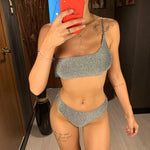 Shiny Glitter Sparkling High Waist Bikini Female Swimsuit Women Swimwear Two-pieces Bikini Set One Shoulder Bathing Suit V1264