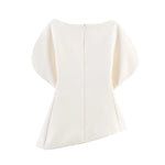 Women's Fashionable Elegant Versatile Puff Sleeve Top Women Boat Neck Puff Sleeve Hem Blouse Solid Color Slim Fit Top ASH4