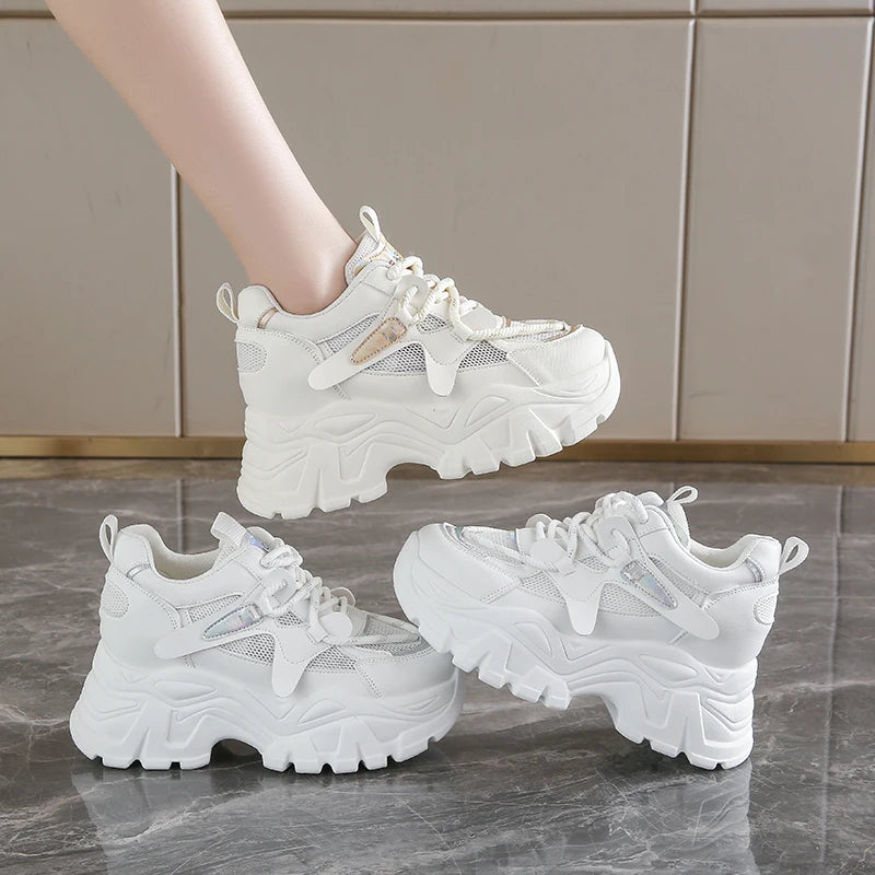 Breathable Mesh Platform Sneakers Women Spring Thick Bottom Non-Slip Casual Shoes Woman Lace-Up Chunky Sole Sports Shoes Ladies
