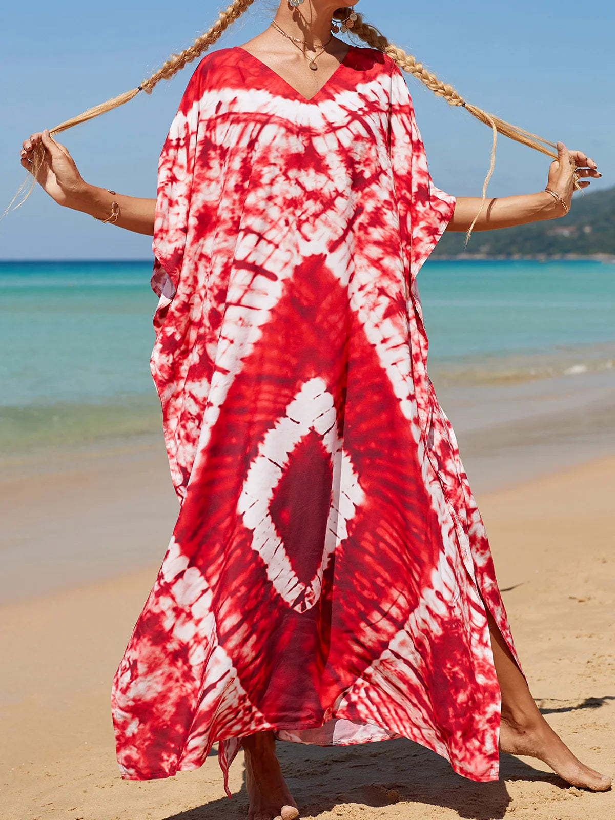 2026 New Colorful Kaftan Tunic Beach Dress Beach Wear Beachwear Beach Cover Up Cover-upsLoose Maxi Dress Female Women V4428