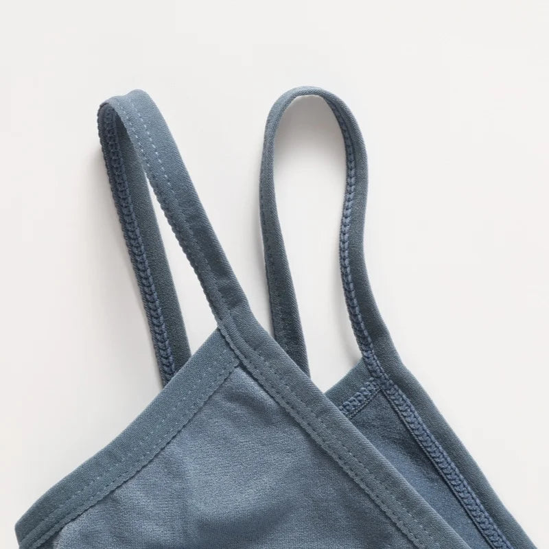 Women Soft Ribbed Bra Knit Wireless Bralette No Pad Camisole Non-Adjustable Thin Strap Lingerie Everyday Lounge Intimates M-L