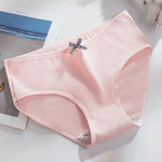 5Pcs Women Underwear Made Of Pure Cotton, Breathable Mid Waist, Pure Color, Thin Breathable Bow Underwear For Girls