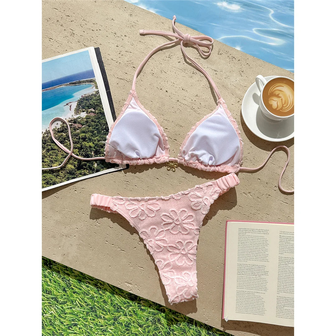 2026 Flower Printed Halter Bikini Women Swimwear Female Swimsuit Two-Pieces Bikini Set Brazilian Bather Bathing Suit Swim V8270