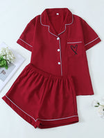 Women's Pajama Pocket Love Printed Pajamas Short Sleeve Top with Shorts Pajama Set Loungewear Pijama Pajamas for Women