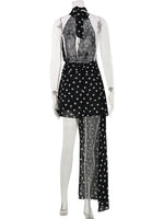Ahagaga Fashion Maxi Dresses Women Sexy Halter Neck Hollow Out High Split Polka Dot Print Elegant Party Vacation Beach Vestidos