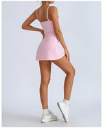 Women's Tennis Dress Summer Sleeveless Pink Contrast Workout Yoga Dresses Build in Shorts Fashion Tight Fitting Skirts Suit