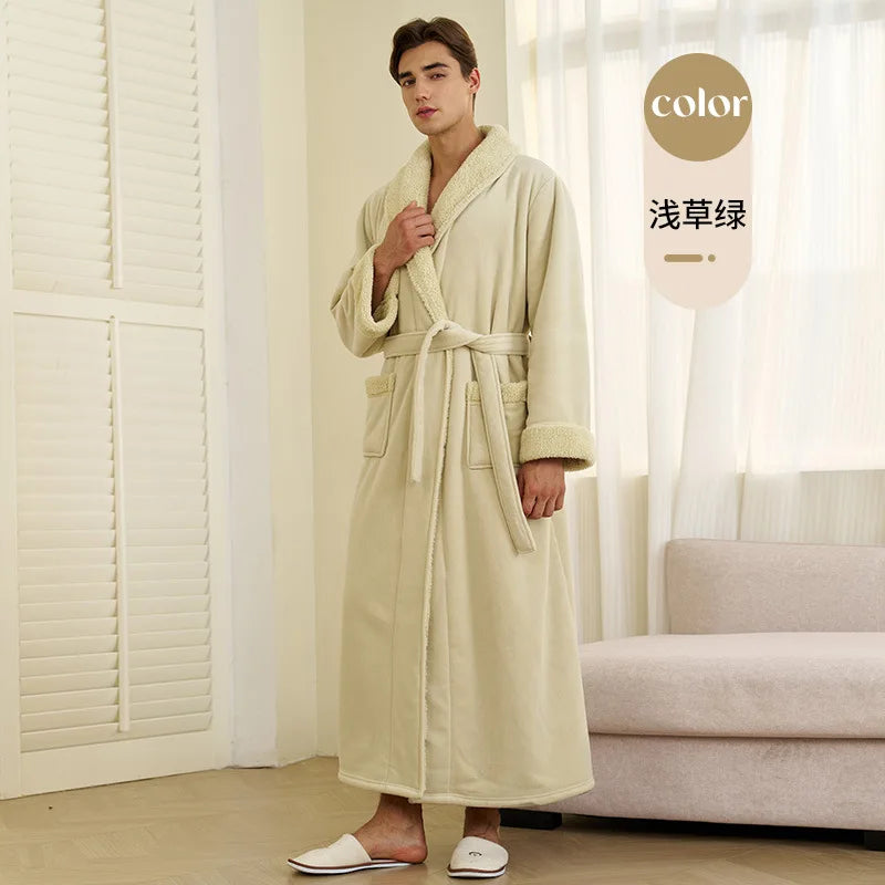 Long Flannel Robe for Men Women Warm Home Pajamas Loungewear 2026 Autumn Winter New Thick Coral Fleece Couple Bathrobe
