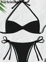 XS - L Halter High Leg Cut Bikini Female Swimsuit Women Swimwear Two-Pieces Bikini Set Strappy Bather Bathing Suit Swim V8276