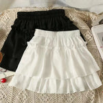 Summer Kawaii White Ruflles Skirt Women Fashion Slim Fit Mini Skirts Giris Y2k All Match Elastic High Waist Black