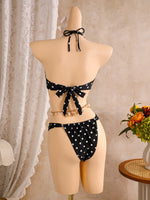 Polka Dots with Mesh Skirt Halter Shell Bikini Women Swimwear Female Swimsuit Three-pieces Bikini Set Bather Bathing Suit Swim