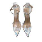 Clear PVC Patchwork SandalsNewest Transparent Straps Stiletto Heel Sandals Sexy Laser silver High Heels Wedding Shoes12cm