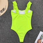 Ribbed Ruffled Frilled Trim Female Swimwear One Piece Swimsuit Women Monokini High Leg Cut Bathing Suit Swim Bodysuit Beach Wear