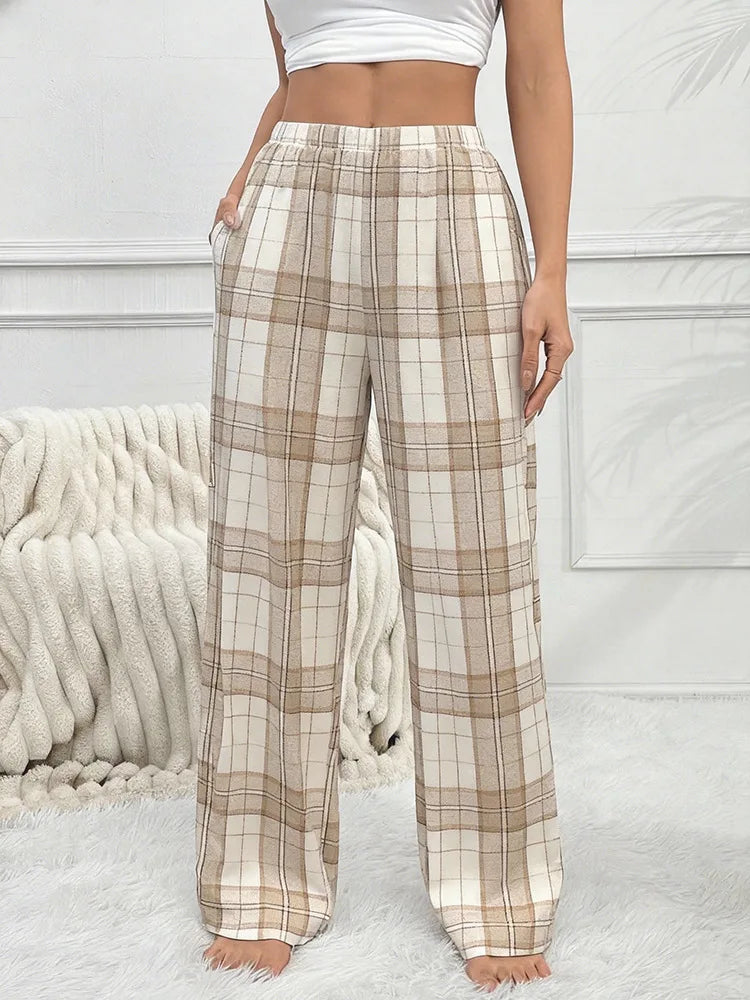 Autumn Winter Pajama Pants for Women Fuzzy Pack Long Fleece Buffalo Plaid Sleep Bottoms Soft Drawstring Lounge Sleepwear