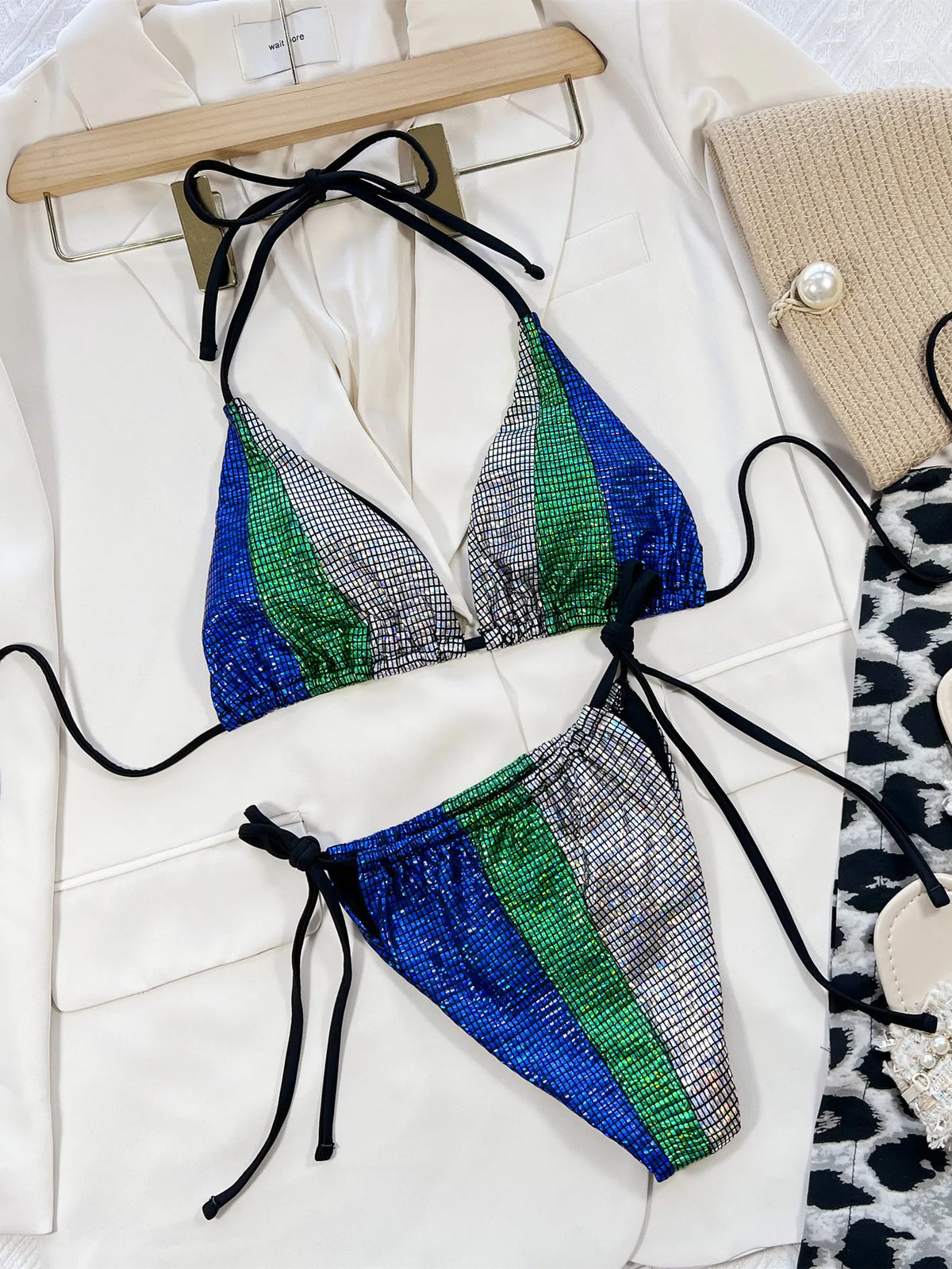 DEKA Brazilian Micro Lace-Up Bikini SetPearl Women Tie-up Swimsuit Bathing Suits Thong Swimwear FemaleBeach Wear Swimming