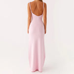 Women Sleeveless Summer Solid Color Twisted Straps Dresses V-Neck Backless Party Club Vacation Beach Long Dresses