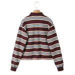 Foridol Burgundy Striped Casual Women T-shirt Summer Loose Polo Shirts Buttons New Female Tops Blouse White Tops Spring Shirt