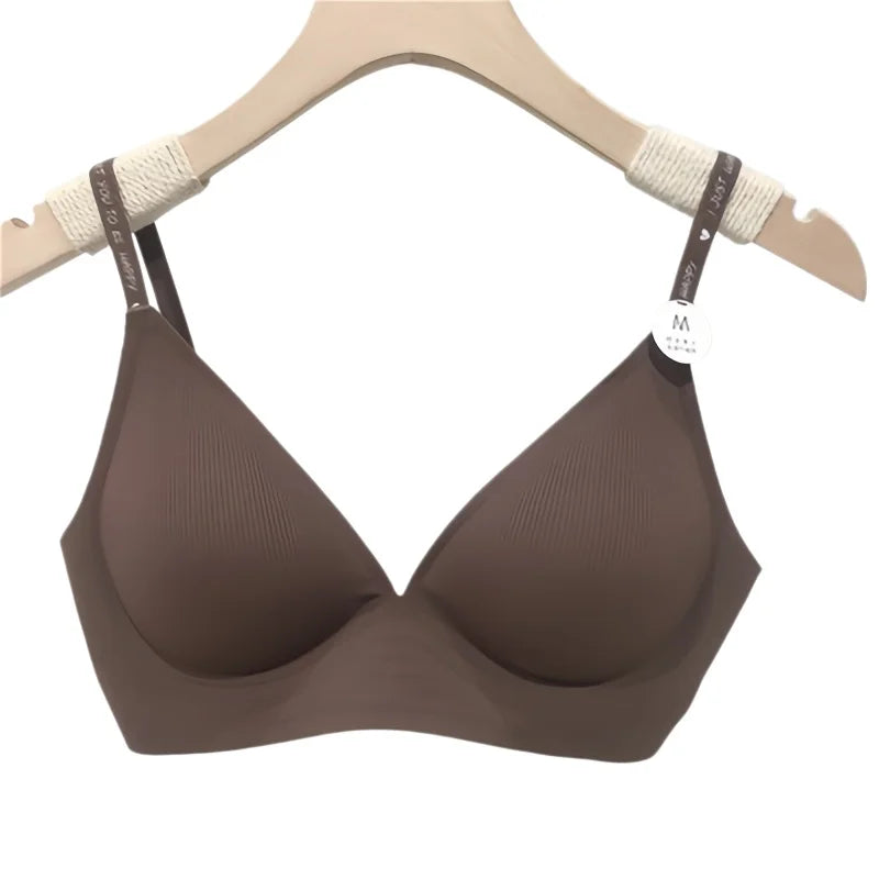 Plunge Non-wire Triangle Cup Bra Women's Invisibale Underwear Letter Straps Ribbed Bralette Sexy Lingerie Sleep Intimates S-XL