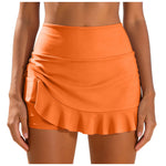 Women High Waist Swim Skirt Shorts With Ruffle Hem Side Pocket Solid Color Bikini Bottom Ladies Beachwear Summer Swimming Bottom