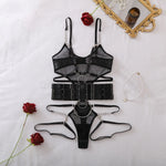 Toucheart Erotic Bodysuit Hollow See-through Mesh Design Binding Belt Body Shaping Seductive Luxurious Women Sexy Jumpsuit Set