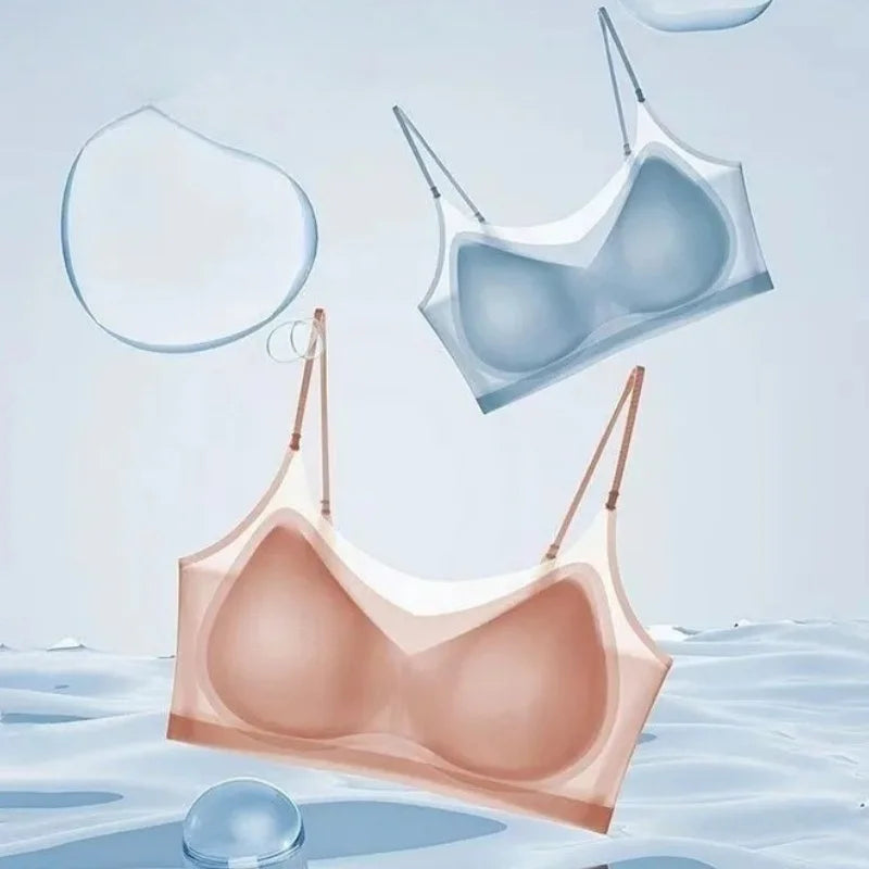 Ultra-thin Tube Tops Push Up Bras For Women Ice Silk Underwear Small Cup Sexy Lingerie Anti Droop Seamless Bras Summer Top