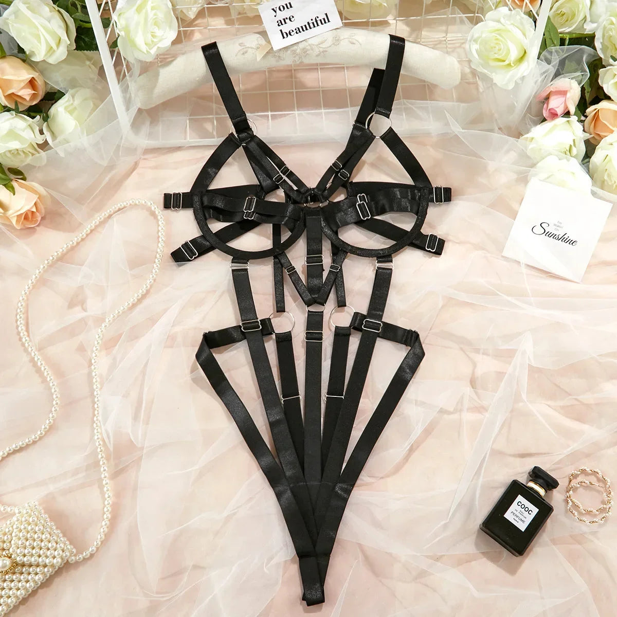 Hollow Out Bdsm Bandage Open Crotch Bodysuit for Women Sexy Lingerie Teddies Erotic Sex Body Suit Exotic Accessories