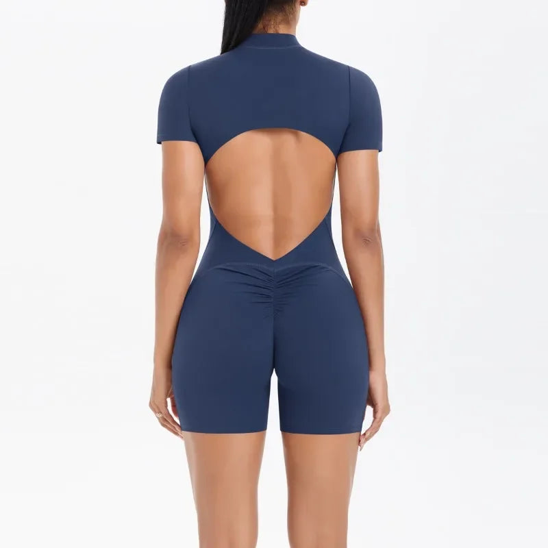 Women's Seamless Yoga Jumpsuits Sports Fitness Zipper Open Beauty Back Hip-lifting One-Piece Running Training Workout Bodysuits