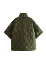 Quilted Argyle Coat Cape Rainproof Jacket Women Winter Jacket Army Green Casual Padded Loose Parkas Oversize Turtleneck Coat