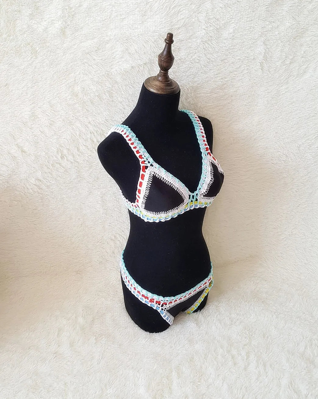Bikini Crochet 2026 Handmade Knit Patchwork Reversible 2 Piece Swimsuit Women Halter Top Brazilian Bathing Suit Thong Swimwear