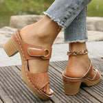 Hook Loop Thick High Heel Sandals Women Hollow Out Summer Beach Sandles Woman Plus Size Anti-Slip Platform Sandalias De Mujer