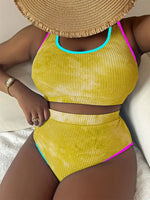 Large Size 3XL Women's Patchwork Swimsuit Sexy Backless High Waist Swimwear Textured Bikini Set Female Beachwear Holiday Biquini