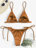 2025 Metallic Satin High Cut Brazilian Bikini Women Swimwear Female Swimsuit Two-pieces Bikini Set Bathing Suit Swim Beach Wear