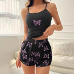 Two Piece Summer Camisole Sexy Pajama Set Women's Printed Butterfly Sleeveless Top Elastic Waist Shorts Casual Sexy Home Pajamas